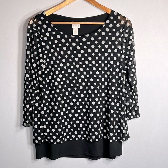 Chico's Knit Kit Perfect Polka-Dot Top size 0 (Small) - Picture 3 of 8